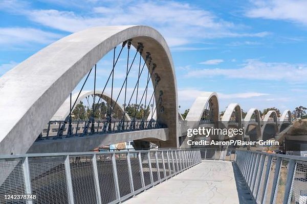 6th 005 - LOS ANGELES, CA - AUGUST 07: General views of the 6th Street Viaduct bridge on August 07, 2022 in Los Angeles, California.  (Photo by AaronP/Bauer-Griffin/GC Images)
