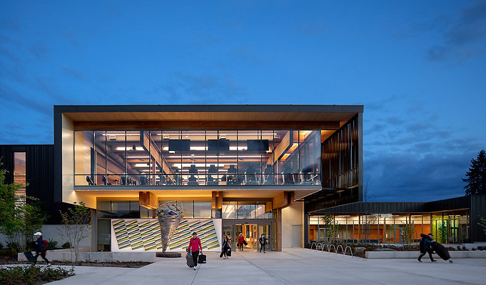 Hillsboro-Hidden-Creek-Community-Center-Entry-Evening-Opsis-Architecture-Bittermann