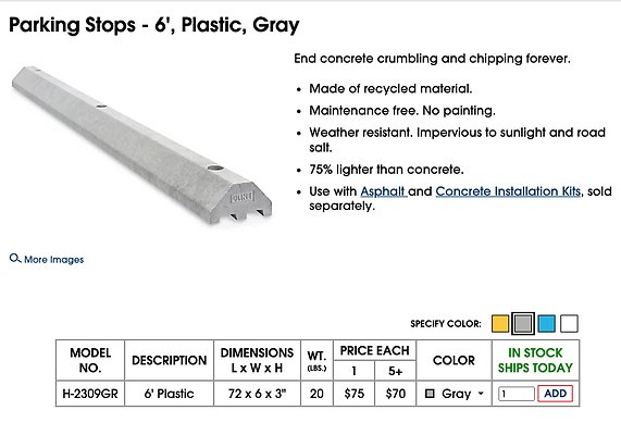 Parking Stops - 6 Plastic Gray 3